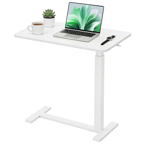 Mobile Standing Desk, Adjustable Height Desk with Hidden Casters, Portable Laptop Computer Table with Rolling Wheels, for Sit Stand Workstation, Compact and Sturdy for Home, Office, Dorm, White