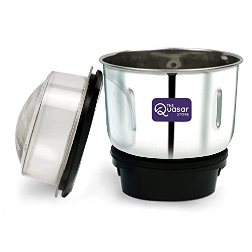 The Quasar Store Mixer Grinder Chutney Jar For Bajaj,Jyothi,Crompton,Prestige,Preethi,Sumeet,Orient,Rico,Croma,Jaipan,Lifelong Etc. Fits On 2 Lock & 4 Teeth Coupler 400Ml-Stainless Steel,Silver