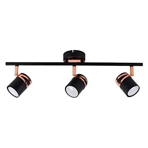 MiniSun | Modern Matt Black and Copper 3 Way Adjustable Straight Bar Ceiling Spotlight | Home Décor, Bedside & Desk Lamp