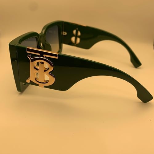 Sunglasses for WomenTrendy Thick Frame Luxury Designer Sun Glasses Modern Big Frame (Large Square (Grenn)4