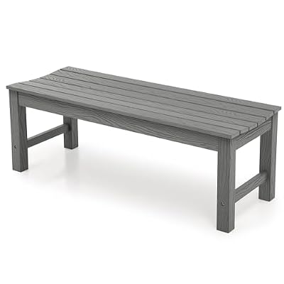 Stoog Outdoor Bench, 2-Person Outdoor Poly Lumber Backless Bench, Weatherproof Garden Bench, Never Rot or Fade, Suit for Church, Backyard, Porch and Park, Grey