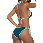 Suvimuga Women Two Piece Swimsuit Color Block Swimwear Halter String Triangle Bikini Sets - Image 3