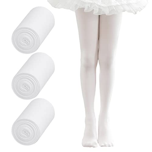 Snegyu Medias de ballet para niña de color liso para niñas y niñas 60D leggings opacos finos microfibra medias para la escuela, Blanco 3pcs, 7-10 años