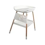 simpa Height Adjustable Baby White Changing Table with Grey Changing Pad, Storage Pouch and Large Storage Rack.