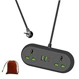 Travel Plug Adapter, COOFINE Universal Power Strip with 2 AC Outlets, 3 USB Ports (1 USB C), 110-240v, 6ft International Power Adapter with Portable Bag, Overseas Travel Work Must Haves