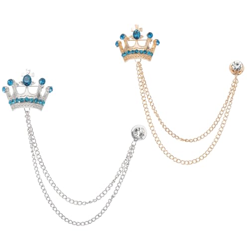 Image of PATIKIL Crown Hanging Chain Brooch Pins, Rhinestone Suit Pins Fashion Crystal Lapel Pins