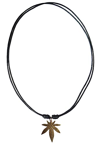 Antique Bronze Pot Leaf Weed Pendant Adjustable Black Cord Necklace 16-30 Inches2