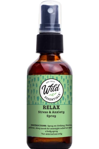 Wild Essentials Relax All Natural Spray, 2 Ounce, 60Ml, For Calming, Anti-Stress, Meditation, Made With 100% Essential Oils And Organic Witch Hazel, Aromatherapy, Room, Linen, Body Spray #TOP21