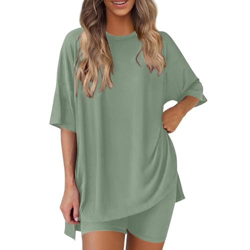 Oversized T Shirt and Biker Shorts Set for Women Two