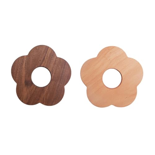 MUSISALY 2個 実木製花型耐熱カップパッド テーブル保護用ウッドコースター ホーム オフィス用マット