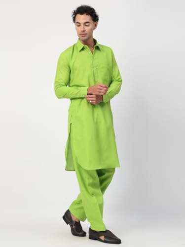 Image of Men's Traditional Pathani Kurta Salwar Set, Red, Long Sleeve, Collared Neck, Cotton Blend, Ethnic Wear