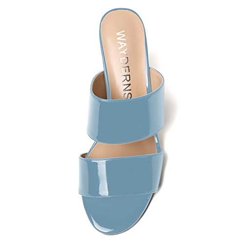 WAYDERNS Women's Dating Open Toe Round Toe Slip On Two Straps Patent Casual Wedge High Heel Wedges Sandals 3.3 Inch3