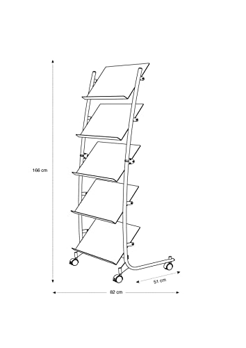 Alba - Mobile Display - Floor Standing Magazine Rack - Document and Newspapers Holder -5 Levels - 3 A4 Documents - Metallic - 4 Castors and Brakes - Easy Assembly - Gray and Black - DD5GM - Thumbnail 2