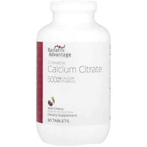 Bariatric Advantage Calcium Citrate Chewable 500mg with Vitamin D3 for Bariatric Surgery Patients Including Gastric Bypass and Sleeve Gastrectomy, Low Sugar - Wild Cherry Flavor, 90 Count Cover