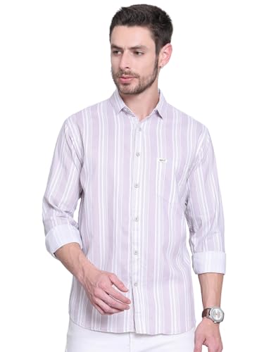 Image of Majestic Man Men Cotton Classic Slim Fit Opaque Striped Casual Shirt
