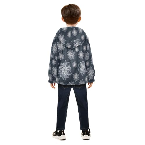 Floral Pattern on Dark Background Toddler Fleece Jacket Girl Boys Hooded Fleece Jacket Coat Warm Outwear Zip-up 3-10T4