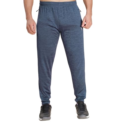 Image of TECHNOSPORT Men's Melange Slim Fit Techno Dry Trackpants Drawstring 2-Pocket Polyester Joggers for Gym Running Workout UPF50+ Anti Odour