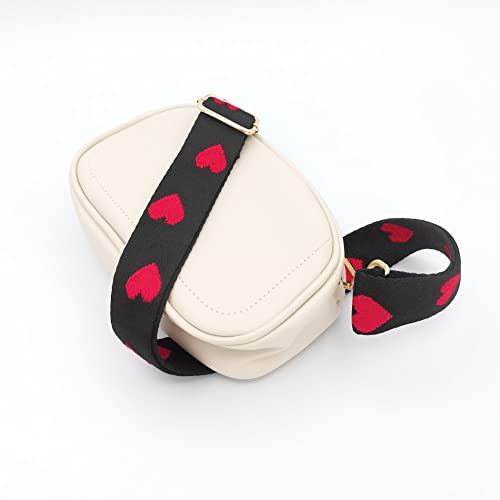 Image of Cross Body Strap for Purse Wide Replacement Adjustable Lightweight Canvas Shoulder Straps Lovely Heart Print Guitar Belts