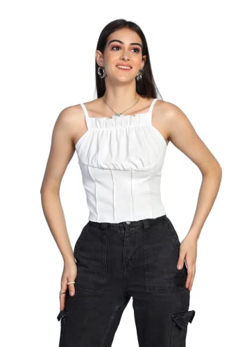 Image of Leriya Fashion Women's & Girls' Solid Square Neck Ribbed /Knitted Sleeveless Stretchable Slim Fit Crop Tank Top