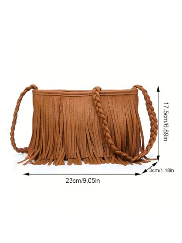OYOANGLE Women's Tassel Zipper Shoulder Purse Fringe Cowgirl Crossbody Handbags Concert Bag3