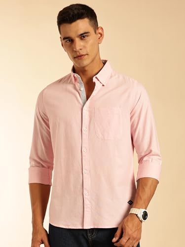Image of Thomas Scott Men's Premium Slim Fit 100% Cotton Casual Shirt | Button-Down Collar | Full Sleeves | Solid Shirt for Men