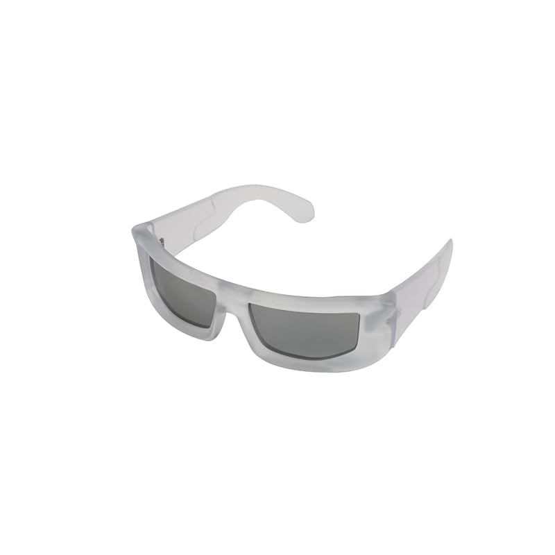 Futuristic Rectangle Sunglasses, Frosted White Frame, Gray Lenses3