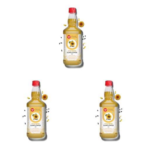 Image of IndicWisdom Wood Pressed Sunflower Oil 1 liter (Cold Pressed Sunflower Oil - Extracted on Wooden Churner) (Pack of 3)