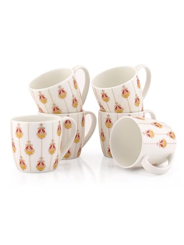 Image of Clay Craft Fine Ceramic Printed Coffee /Tea Cups Set of 6-200 ml Each for Home & Office, Tea Cup Set of 6, Microwave & Dishwasher Safe, Mugs for Coffee, Cups Set of 6, Ideal for Gifting