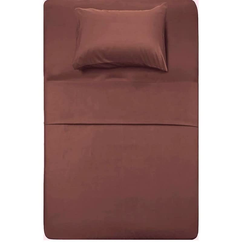 Image of Single Bed Super Solid Plain Bedsheet Cotton Microfiber with 1 Pillow Covers Brown