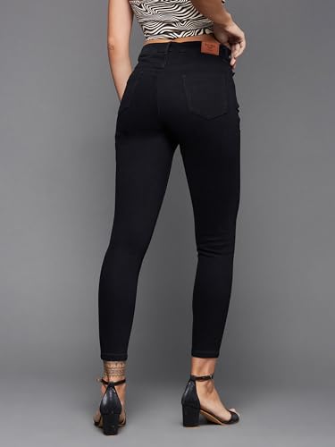Image of Miss Chase Women's Skinny High Rise Cropped Fringed Hemline Detailing Stretchable Denim Jeans