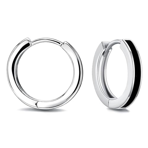 Image of TRUESILVER ACPL 925 Sterling Silver Hoop Earrings for Men | BIS Hallmarked Huggie Hoop Earrings | Minimalist Vintage Chunky Silver Hoops for Men