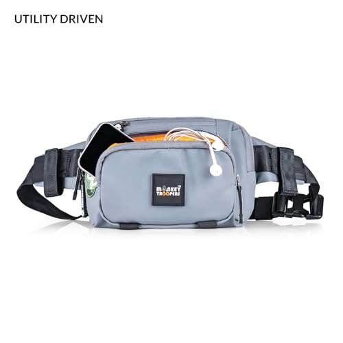 Image of MONKEY TROOPERS Spee Bikers Crossbody Bag for Men & Women, Grey | Lightweight, Water Resistant, Mounts on Bike Tank, Handle, Touch-Sensitive Mobile Pocket, Key Hook, Quick Pockets Waist Bag