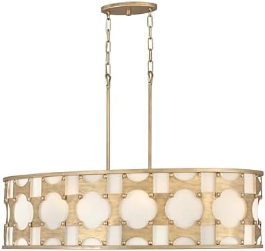 Hinkley Carter Six Light Linear Chandelier, Burnished Gold w/Off-White Textured Shade
