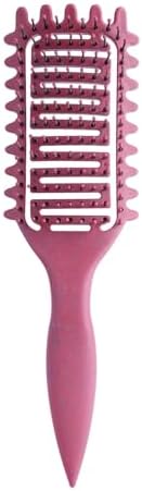 Curl Defining Brush for Curly Hair, Vented Detangling Hair Brush for Wet and Dry Styling, Curved Brush for Shaping and Smoothing Curl Clumps, Lightweight Hair Brush （Rose Red）