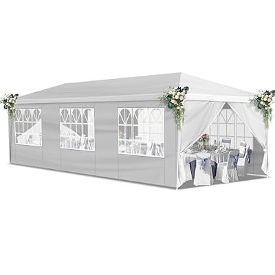 10x30 FT White Canopy Party Tent, Outdoor Waterproof Wedding Canopy with 8 Sidewalls & 2 Zippered Doors for Birthday Parties, Gazebo Shelter for Events&Commercial Use Tent
