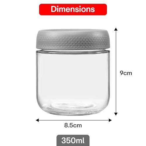 Image of Rioware Storage Glass Jar, Set of 6, 350 ml Each, Transparent, BPA Free, Storage Jar, Kitchen Organizer Modular, Multipurpose Cookies Jar, Grey