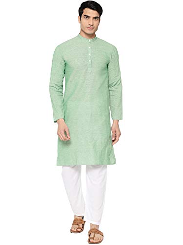 Image of Vastraa Fusion Men's Printed Kurta Pure Cotton Long Kurta, Round Collar, Full Sleeves, Button Kurta, Ethnic Wear