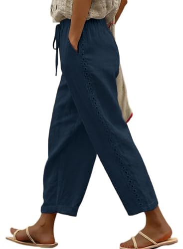Image of Acelitt Women Casual Lightweight Drawstring Elastic Waist Pants with Pockets, S-XXL