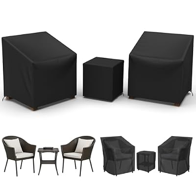 Gasadar Outdoor Furniture Cover Waterproof,3 Piece Patio Furniture Set Cover for Outside Chairs and Coffee Table,Windproof,Black