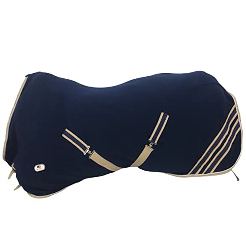 Majestic Ally Anti Pill Fleece Horse Blanket/Sheet With Silver Braided Rope (Navy, 80) #TOP3