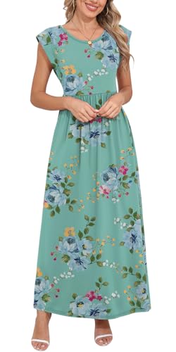 Image of DB MOON Womens 2026 Maxi Dresses Empire Waist Long Summer Dress Casual Cap Short Sleeve Sundress with Pockets
