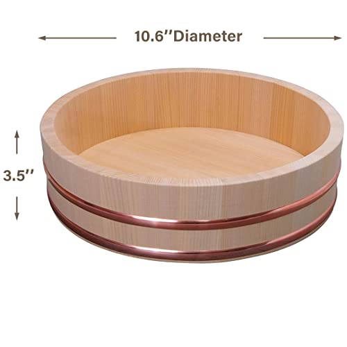 Tikusan Wooden Hangiri Sushi Rice Mixing Tub Copper Band Made In Japan Made Of Sawara Cypress Sushi Rice Bowl Sushi Oke (10.6" (27Cm)) #TOP5