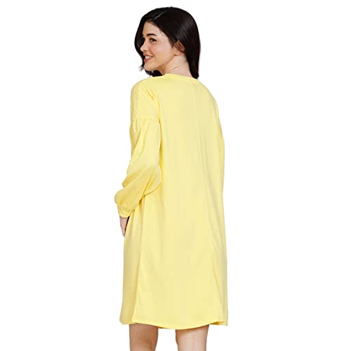 Image of Zivame Mickey & Friends Knit Cotton Knee Length Nightdress - Lemon Drop