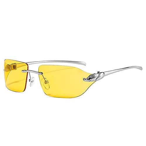 Lunettes de soleil vintage sans monture femme verres transparents UV400 jaune