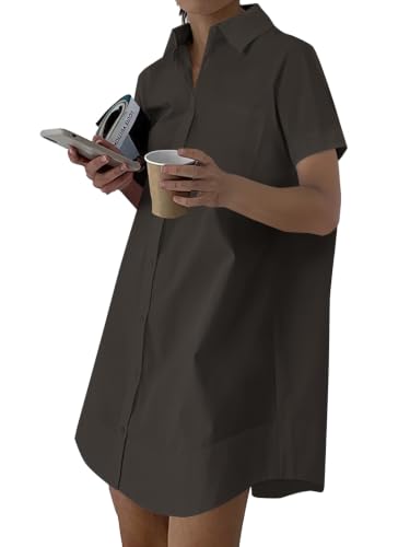 Image of Rooscier Women's Button Down Casual Shirt Dress, Brown-02, M