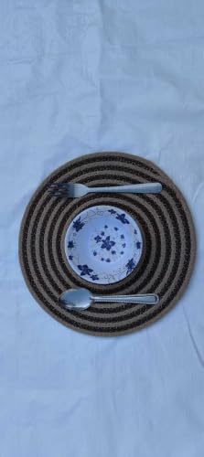 Image of Cotton Rope Placemats, Round Red with White Border, Set of 4, Heat Resistant Table Mats (Coffe and Beige)