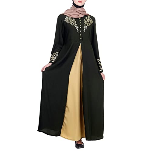 Aniwood Dresses for Women, Long Sleeve Maxi Dress Muslim Abaya Robe Plain Simple Modern Islamic Arabic Style Casual Dress Black