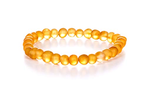 AMBERAGE Natural Baltic Amber Bracelet for Adults (Women/Men) - Hand made From Raw-Unpolished/Certified Baltic Amber Beads(6 Colors) (8, Raw-Unpolished Honey)