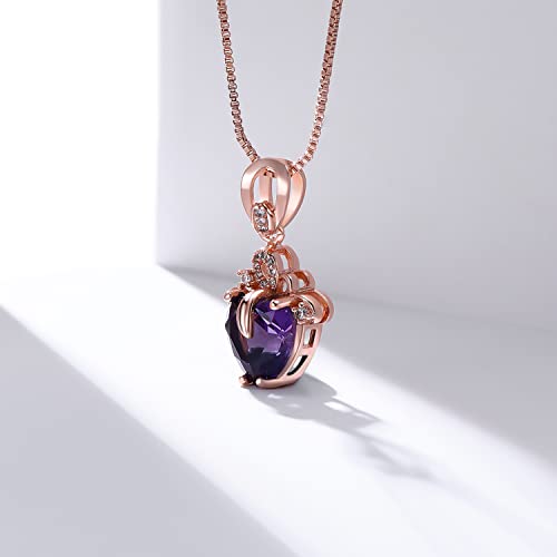AILUOR Elegant Heart Shaped Amethyst Pendant Necklace, Luxury Fashion18K Rose Gold Love Heart Natural Purple Crystal Jewelry - Great Birthday Anniversary Mothers Day Wedding Gift3