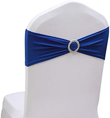 SheYang Spandex Chair Sashes Bows 50PCS Spandex Chair Sashes Bows Elastic Chair Bands with Buckle Slider Sashes Bows for Wedding Decorations Without White Covers(50PCS, Royal Blue)